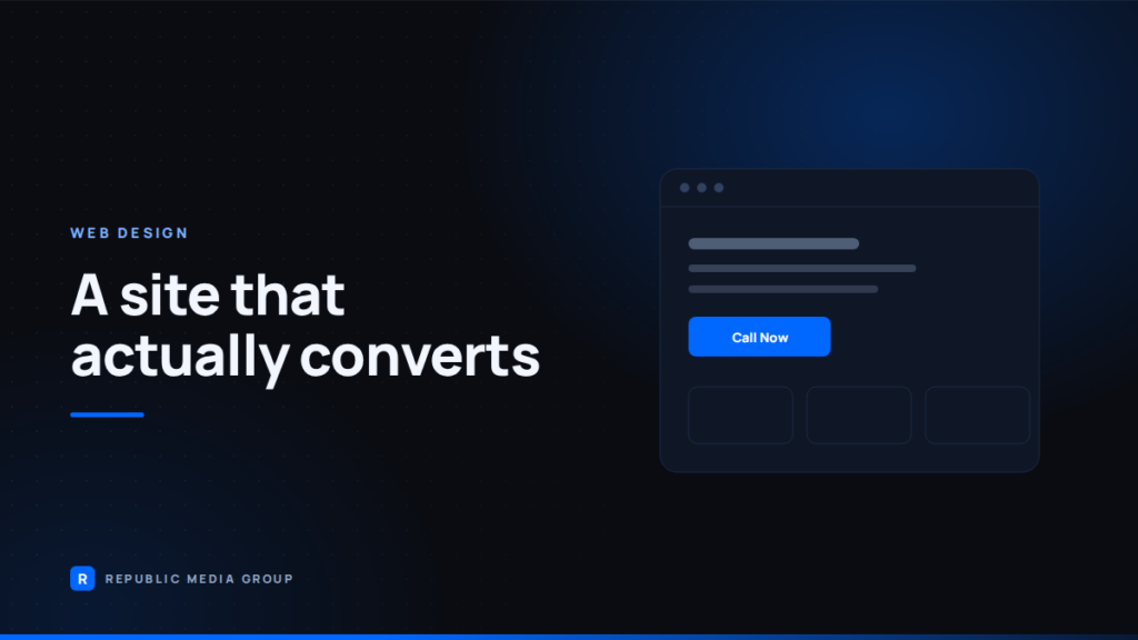 Republic Media Group graphic of a home service website layout with a call now button